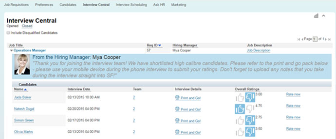 Interview Central in SuccessFactors Dashboard Screenshots