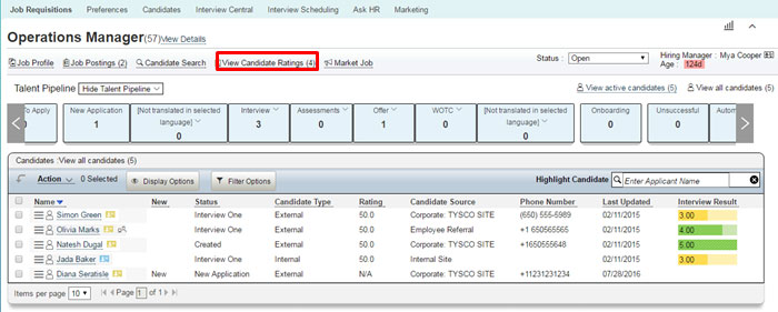 Interview Central in SuccessFactors Dashboard Screenshots