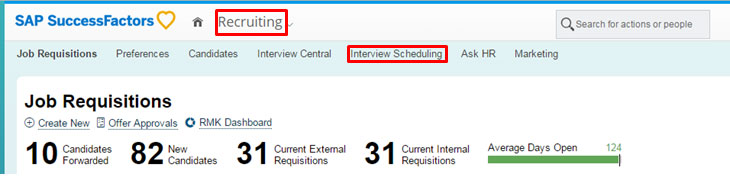 Interview Central in SuccessFactors Dashboard Screenshots