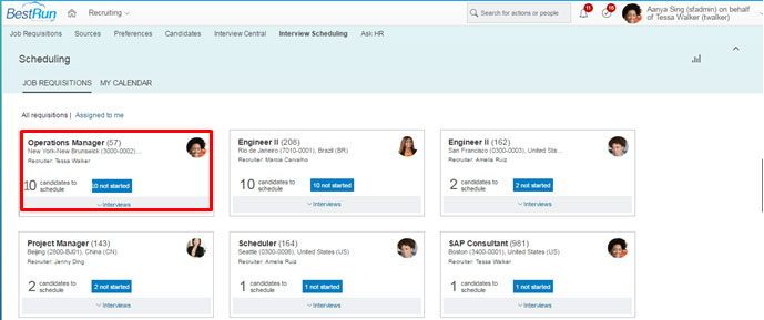 Interview Central in SuccessFactors Dashboard Screenshots