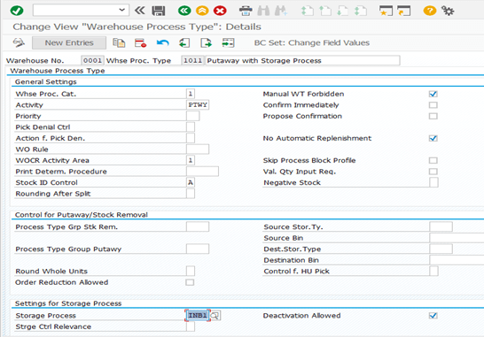 Warehouse Process Type for Put-away